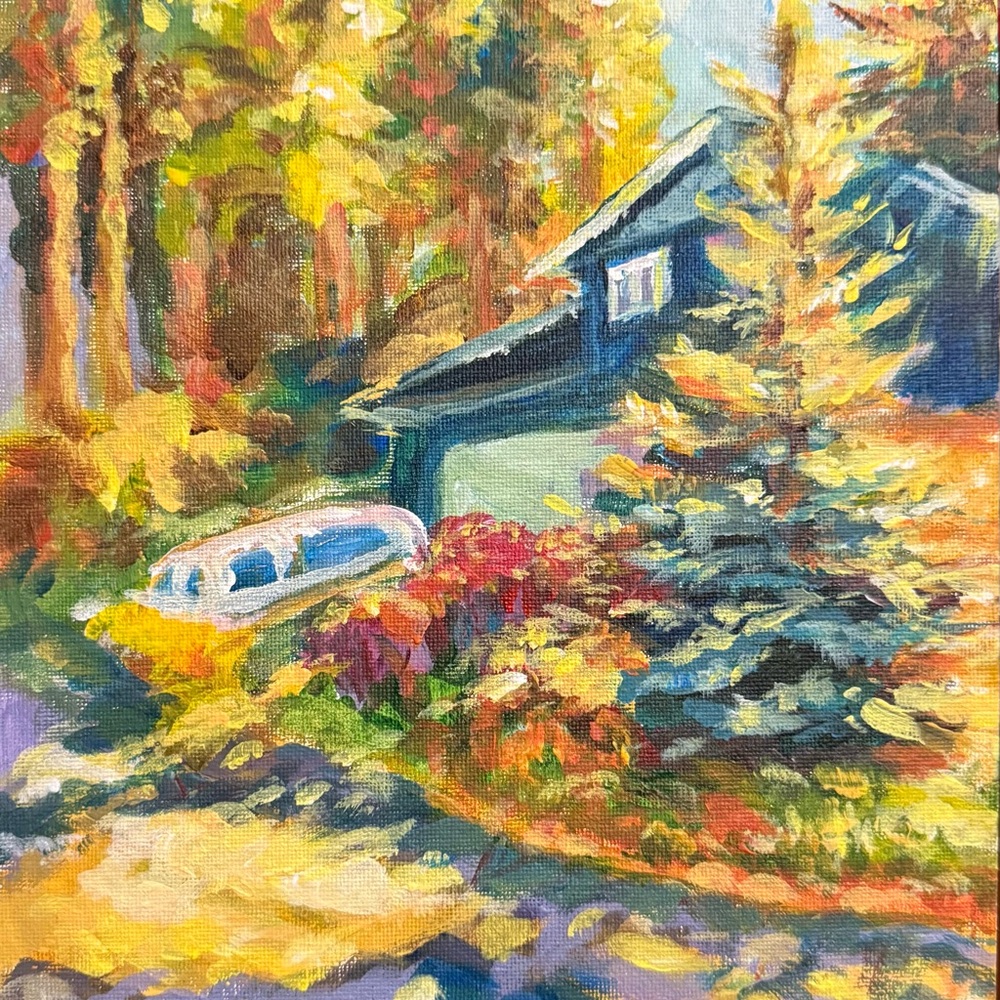 Original Serene Forest Cabin Acrylic Painting on Canvas Panel 8x10 inches